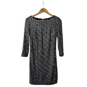 JH Evenings | Women’s Black/Silver Shiny Sparkle 3/4 Sleeve Mini Party Dress 4